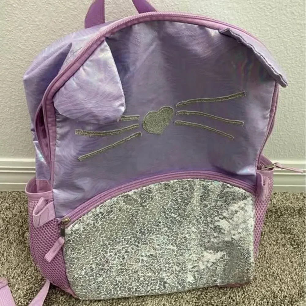 Great condition purple kitty backpack with lunchbox girls - Picture 3 of 5